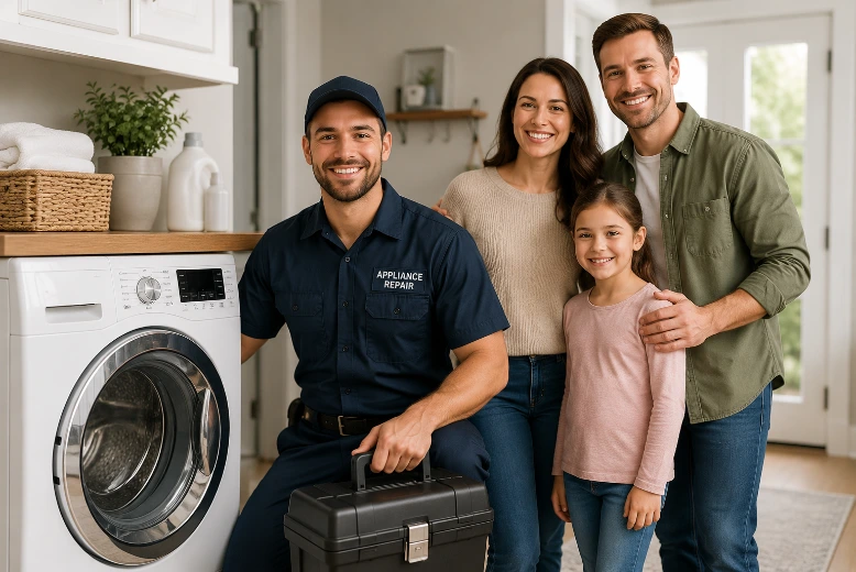 Washer repair technician after replacing a washer timer in Albany NY